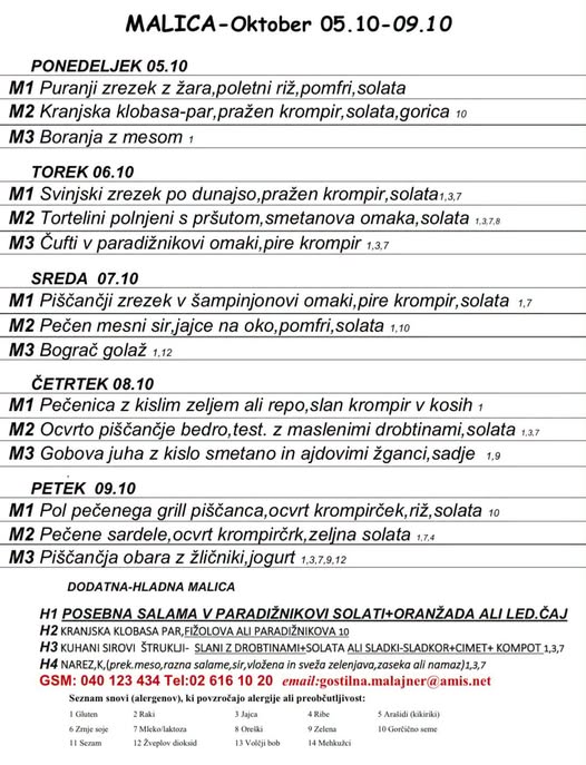 Jedilnik Gostilna Malajner